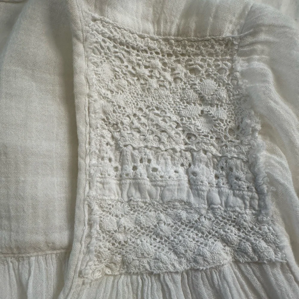 Current/Elliott White Boho Peasant Picnic Blouse Top Women’s Small Gauze Lace - Picture 8 of 13